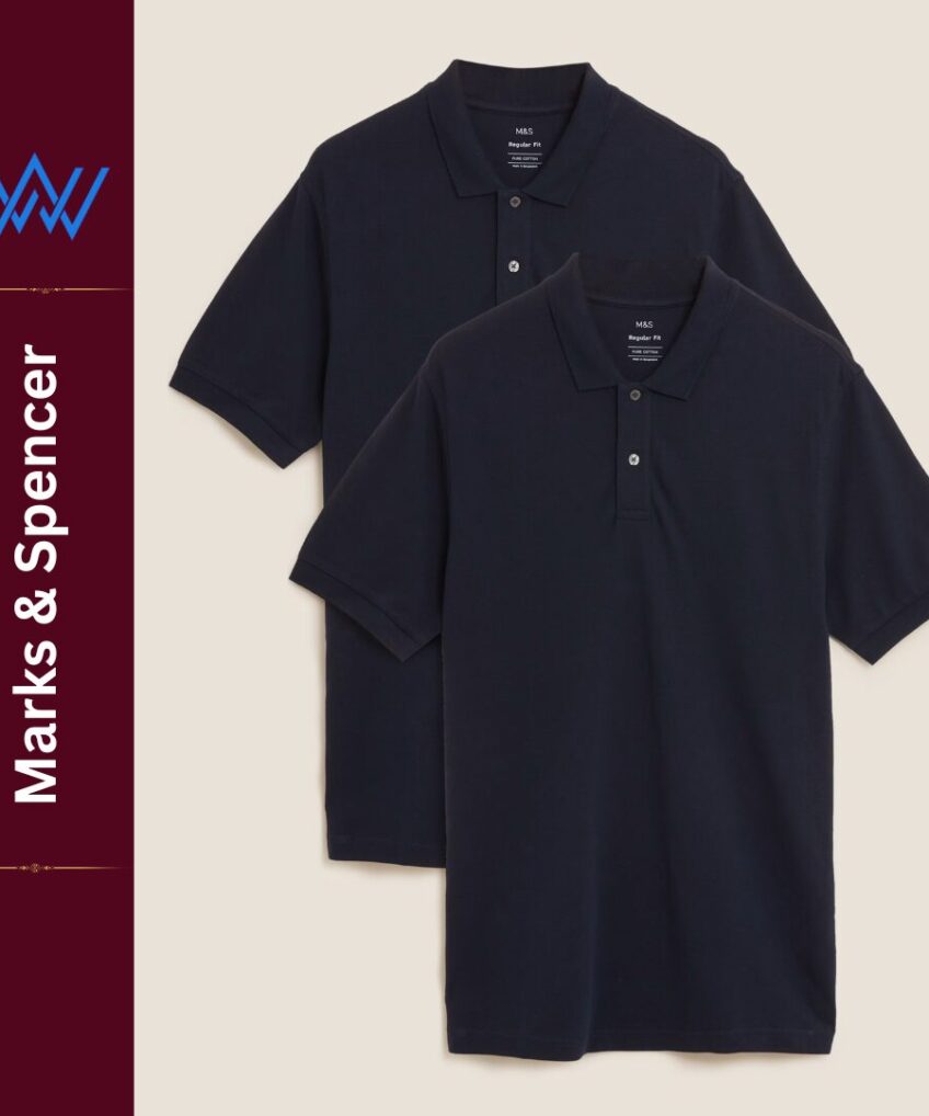 M&S Pure Cotton Regular Fit Half Sleeve 2 Pack Polo T-Shirt