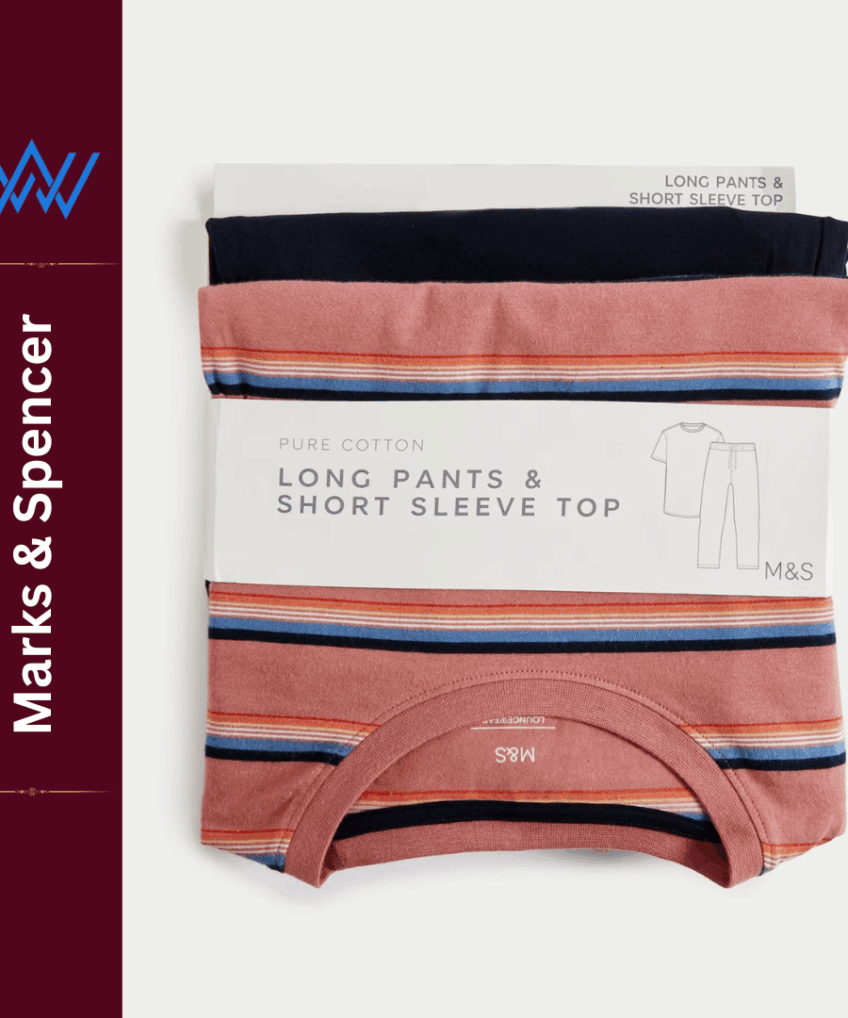 M&S Pure Cotton Long Pants and Short Sleeve Top